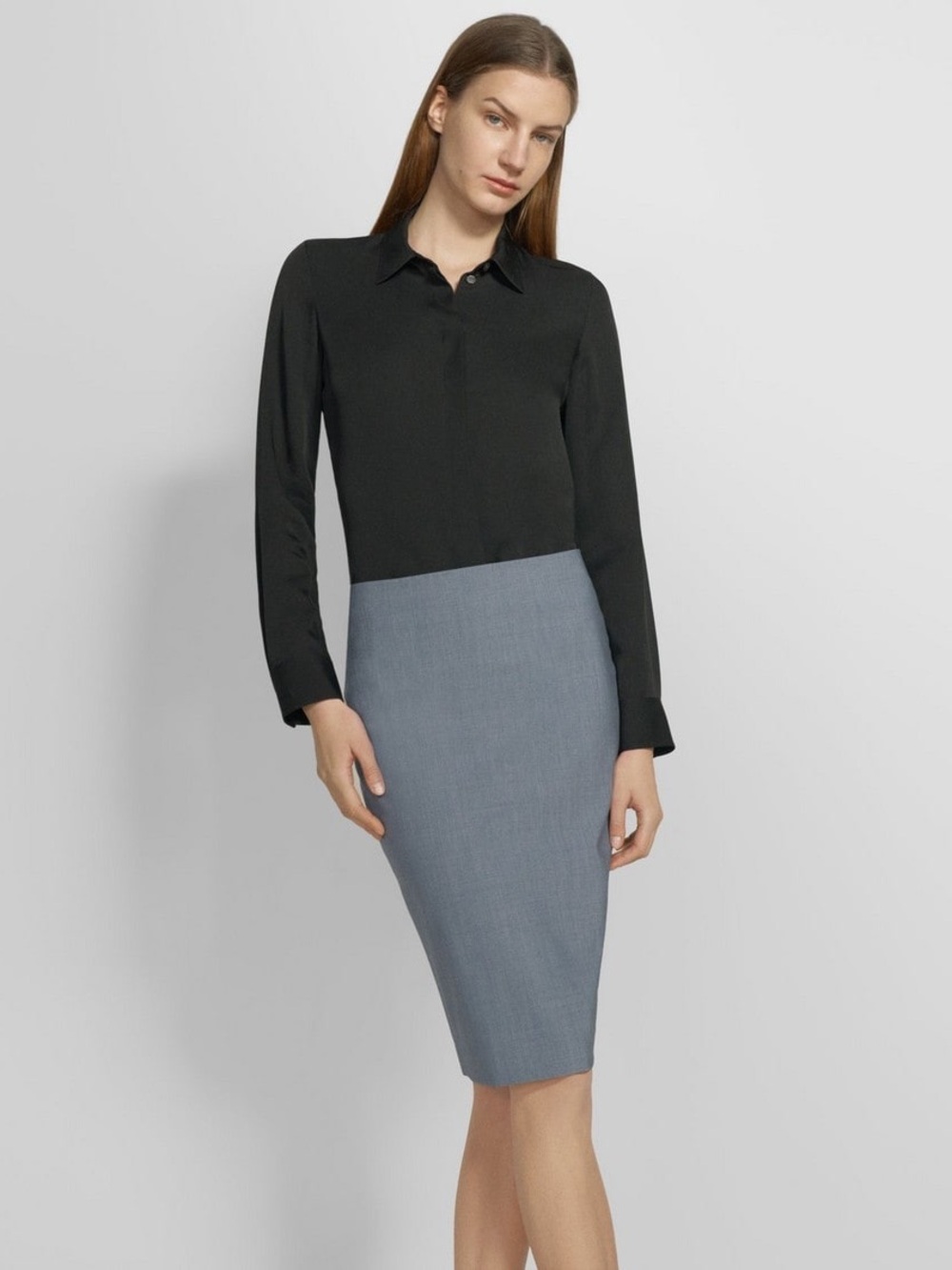 Theory Gray Skinny Pencil Skirt Indigo Melange Wool Size 4 Career Wear Office
